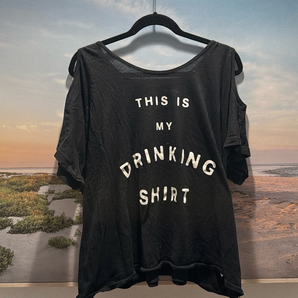 This Is My Drinking Shirt- Cold Shoulder Black Top, Read Description